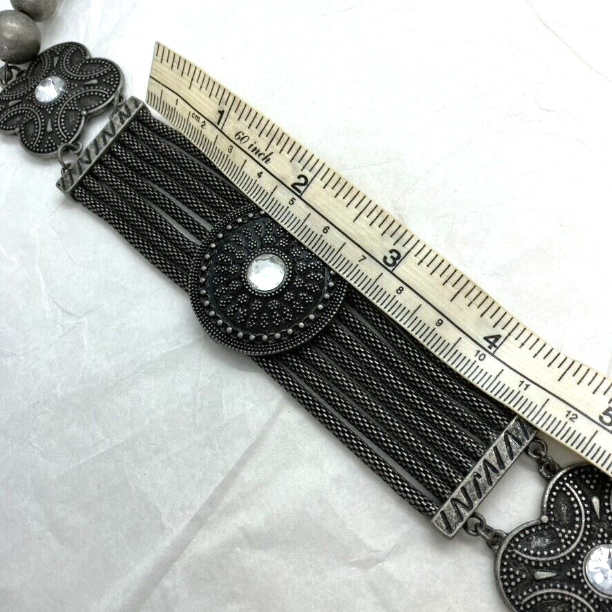 Afghan vintage necklace oxidised black metal heavy Bohemian style 82cm unusual