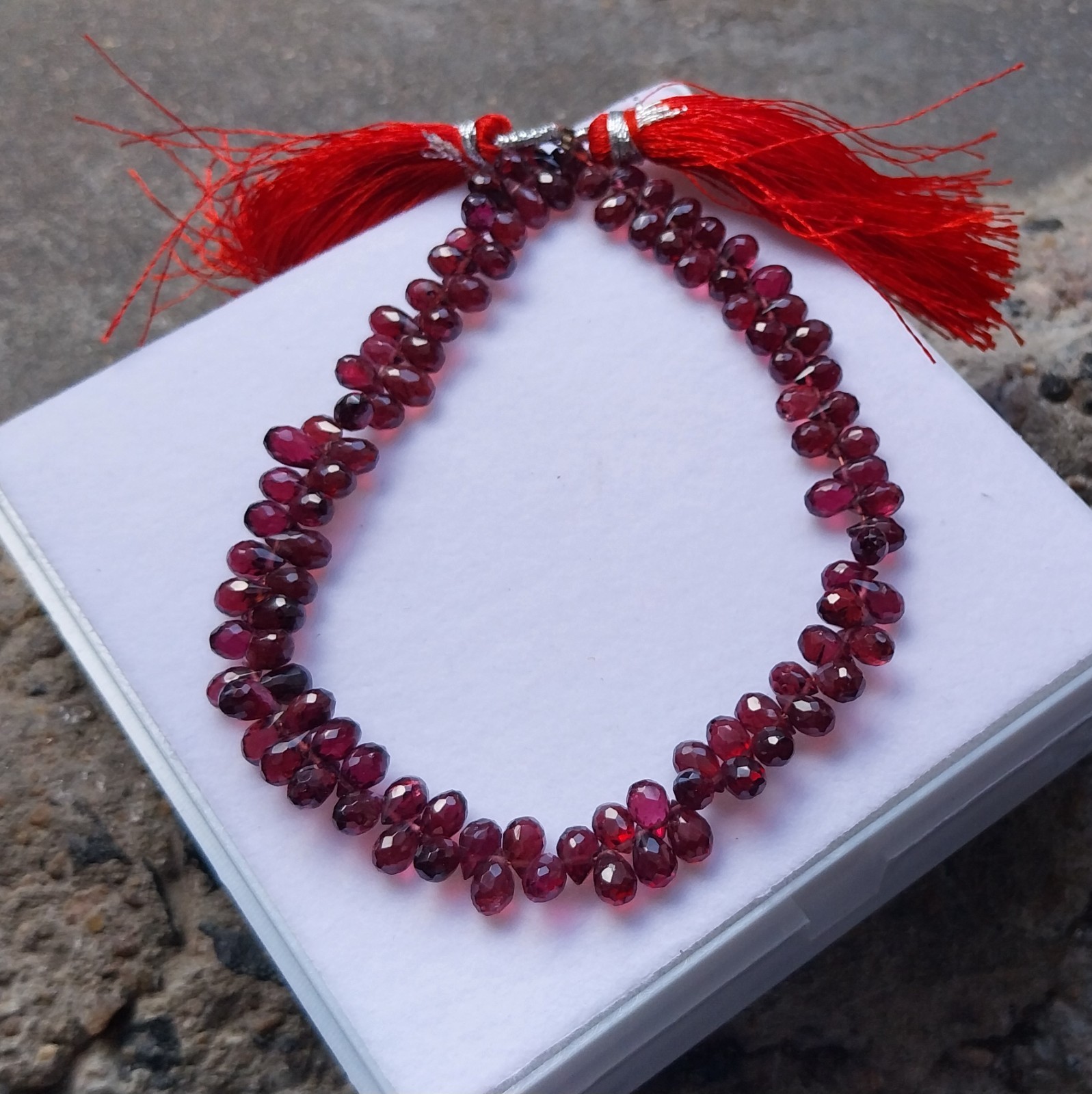 75 Ct 3.5×5 to 3.5×6 MM Natural Purple Pink Rhodolite Cut Drops 8 inch Beads