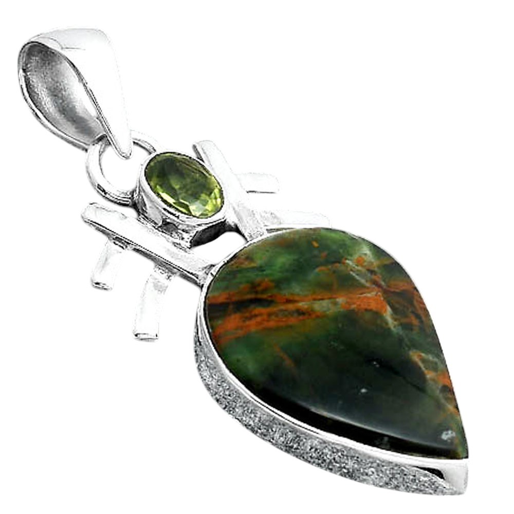 Turkish Rainforest Chrysocolla and Peridot 925 Silver Pendant Jewelry P-1046