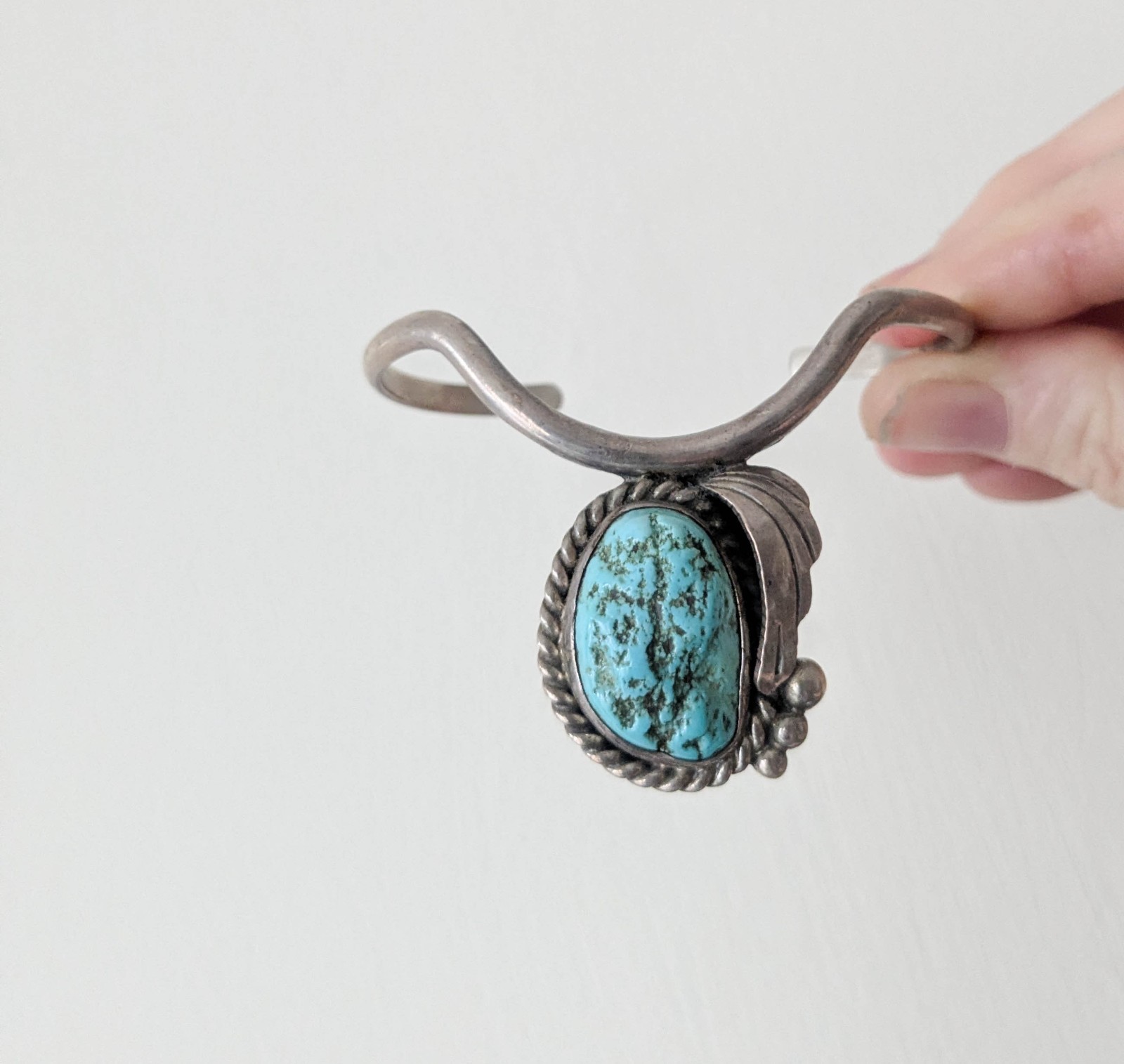 Silver Turquoise Navajo cuff bracelet / B Begay hallmark 925 sterling 70s vintag