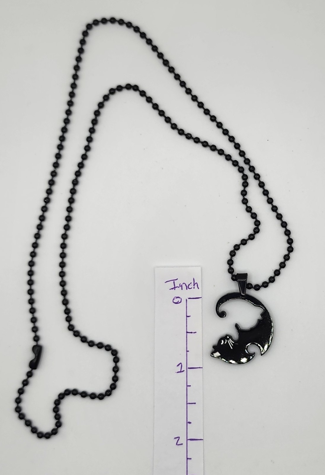 Black Cat Crescent Moon Pendant Necklace Gothic Ball Chain 21 Inch