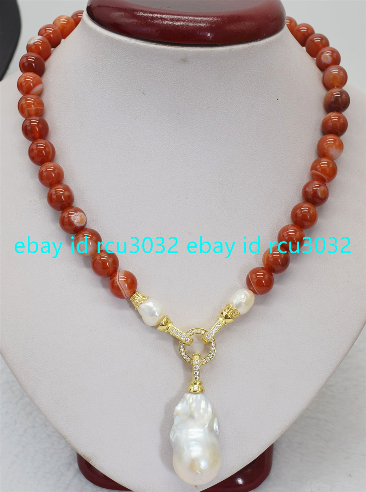 Natural Multicolor Stripe Agate Gems White Keshi Baroque Pearl Pendant Necklace