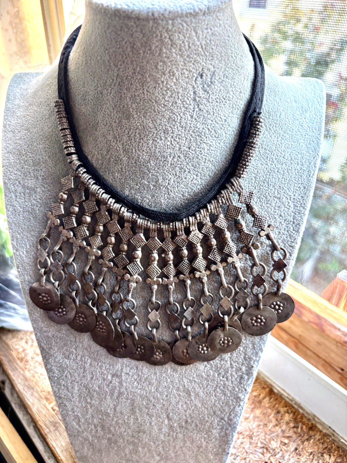 Vintage Kuchi Choker Coin Necklace Ethnic Tribal Boho Rustic Jingling