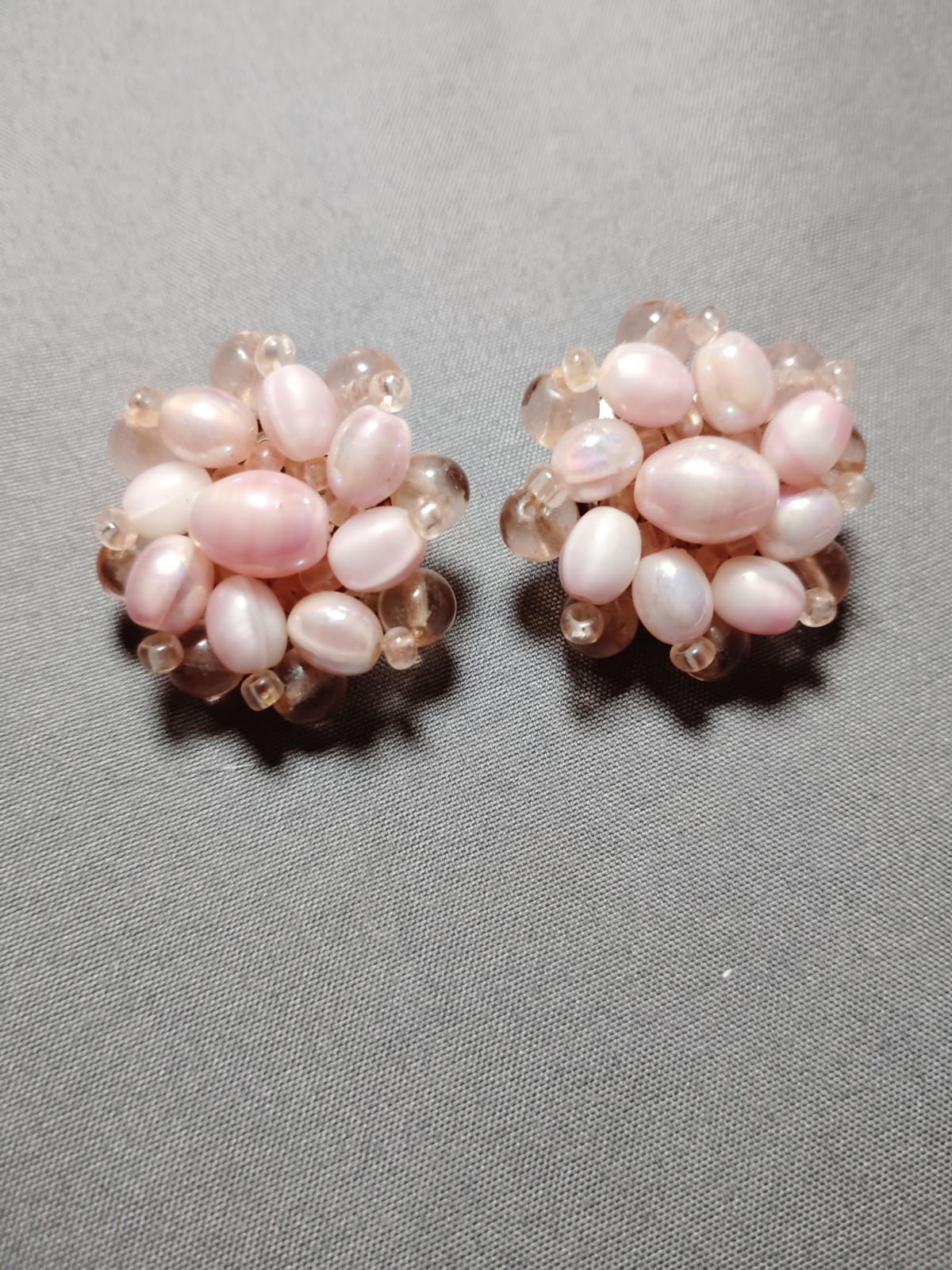 Vintage West Germany Pink Beaded Cluster Clip On Earrings Made in Western German