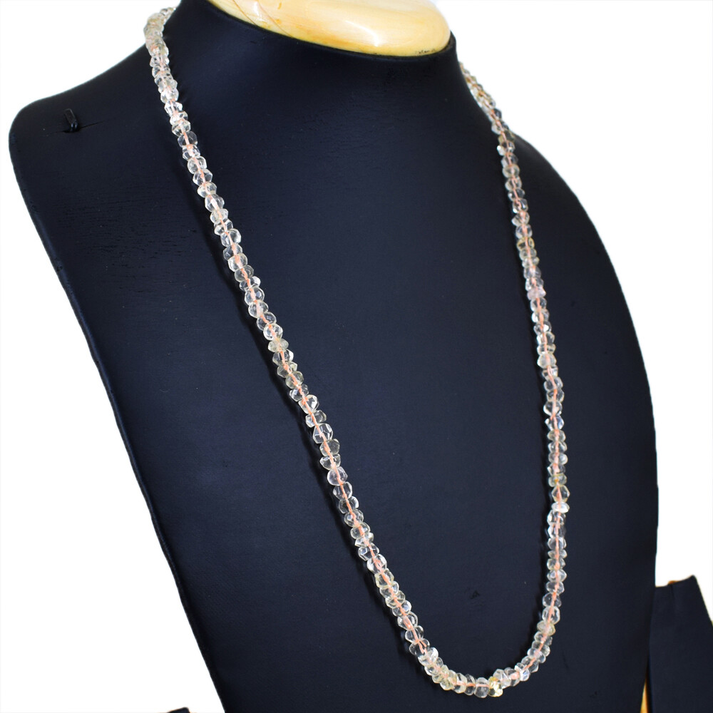 100.00 Cts Natural Yellow Citrine Round Shape Faceted Beads Necklace NK 39E49