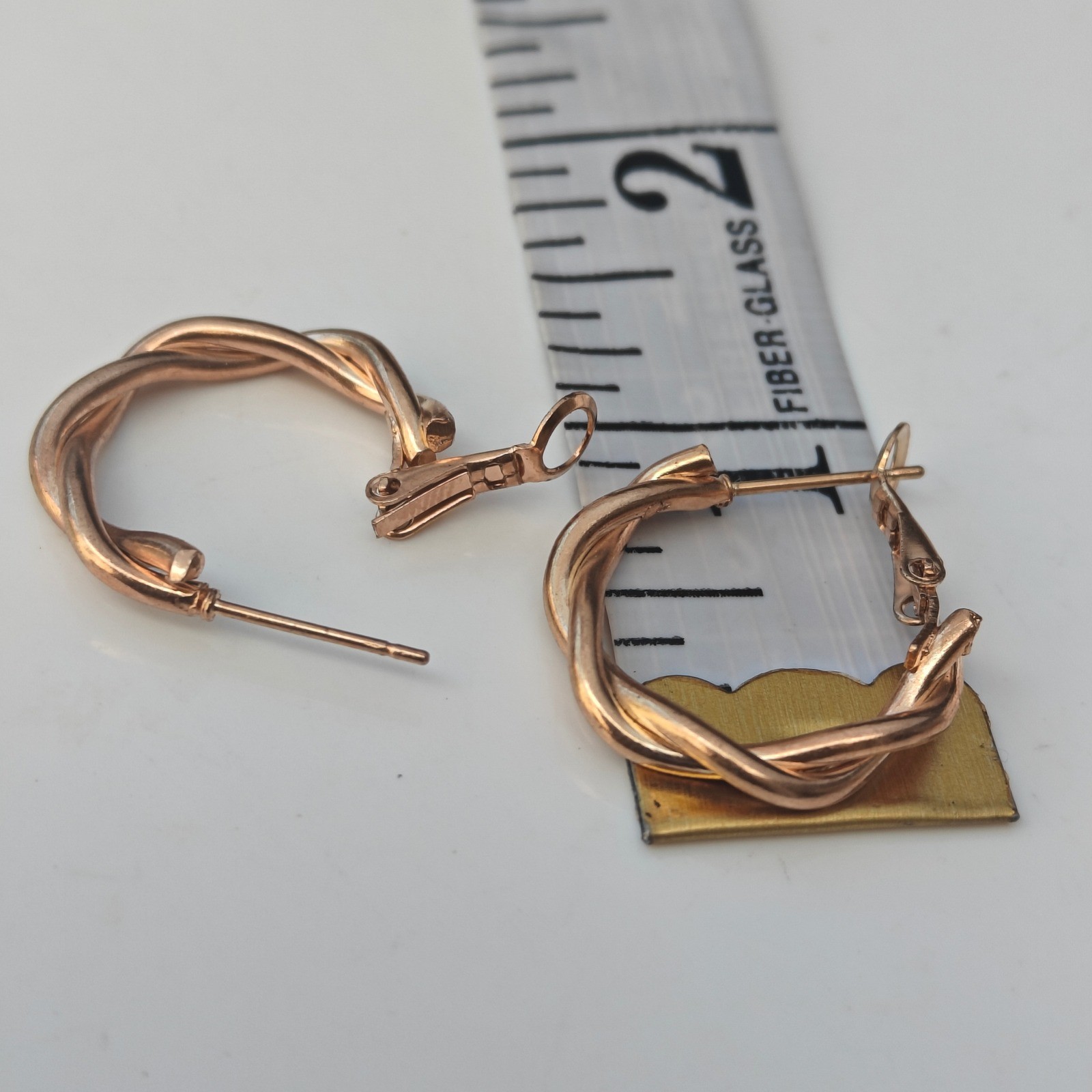 Rose Gold Tone Twisted Hoop Earrings Double Strand Latch Back Medium Round Hoops