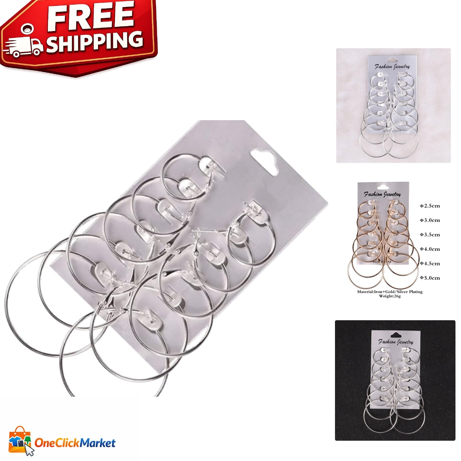 Luxury 6 Pair Earring Set – Nickel-Free Hoops & Studs for Every Occasion