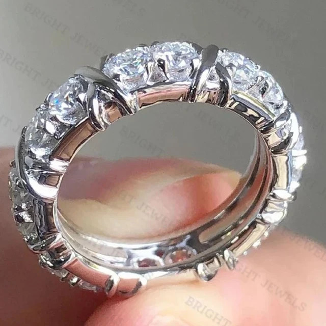 4.25CTW Round Moissanite Full Eternity Wedding Band Ring 14K White Gold Plated