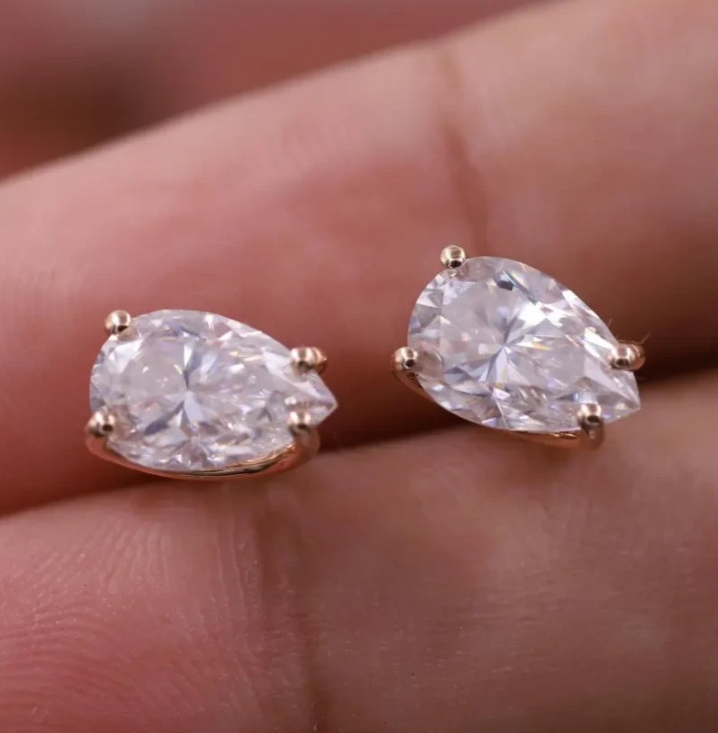 Pear Cut 1.00TCW Natural Diamond Stud Earrings Beautiful Gift 14k Rose Gold