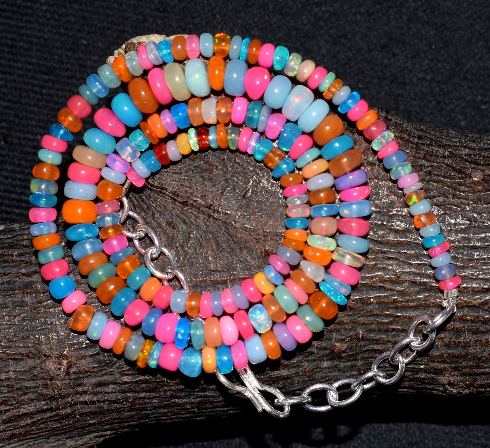 AAA+ Natural Ethiopian Opal Wello Fire Opal Gemstone Beads 16″Necklace F3673