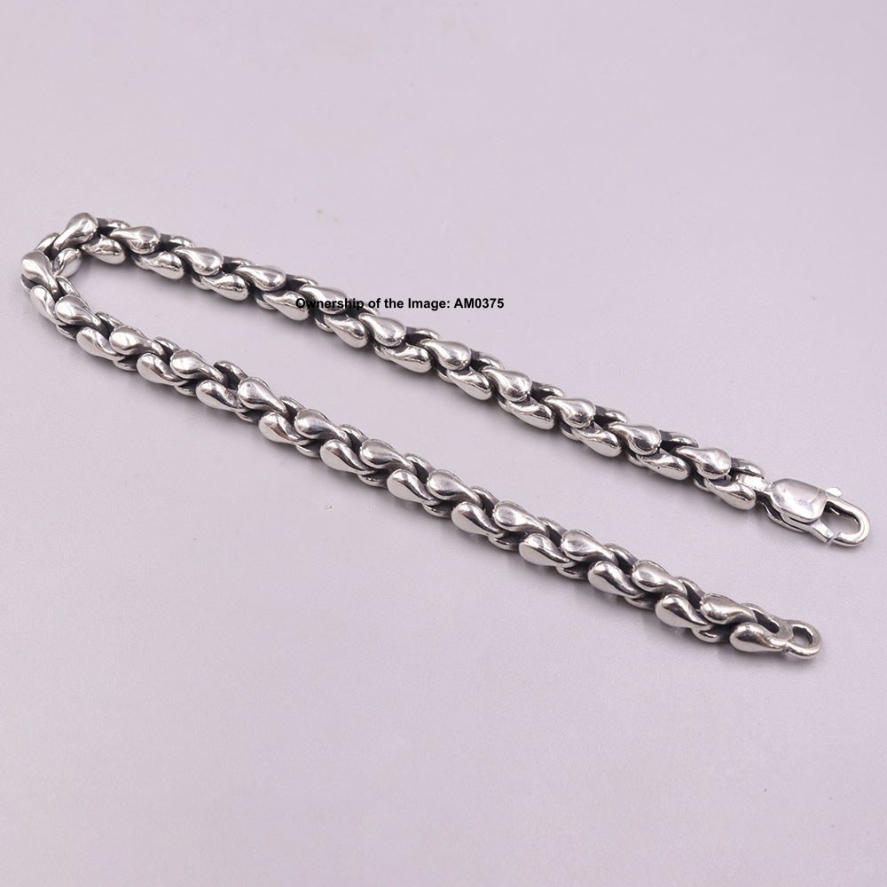 Pure 925 Sterling Silver Bracelet 5.5mm Pear U-Shaped Link Chain Unisex 8.26inch