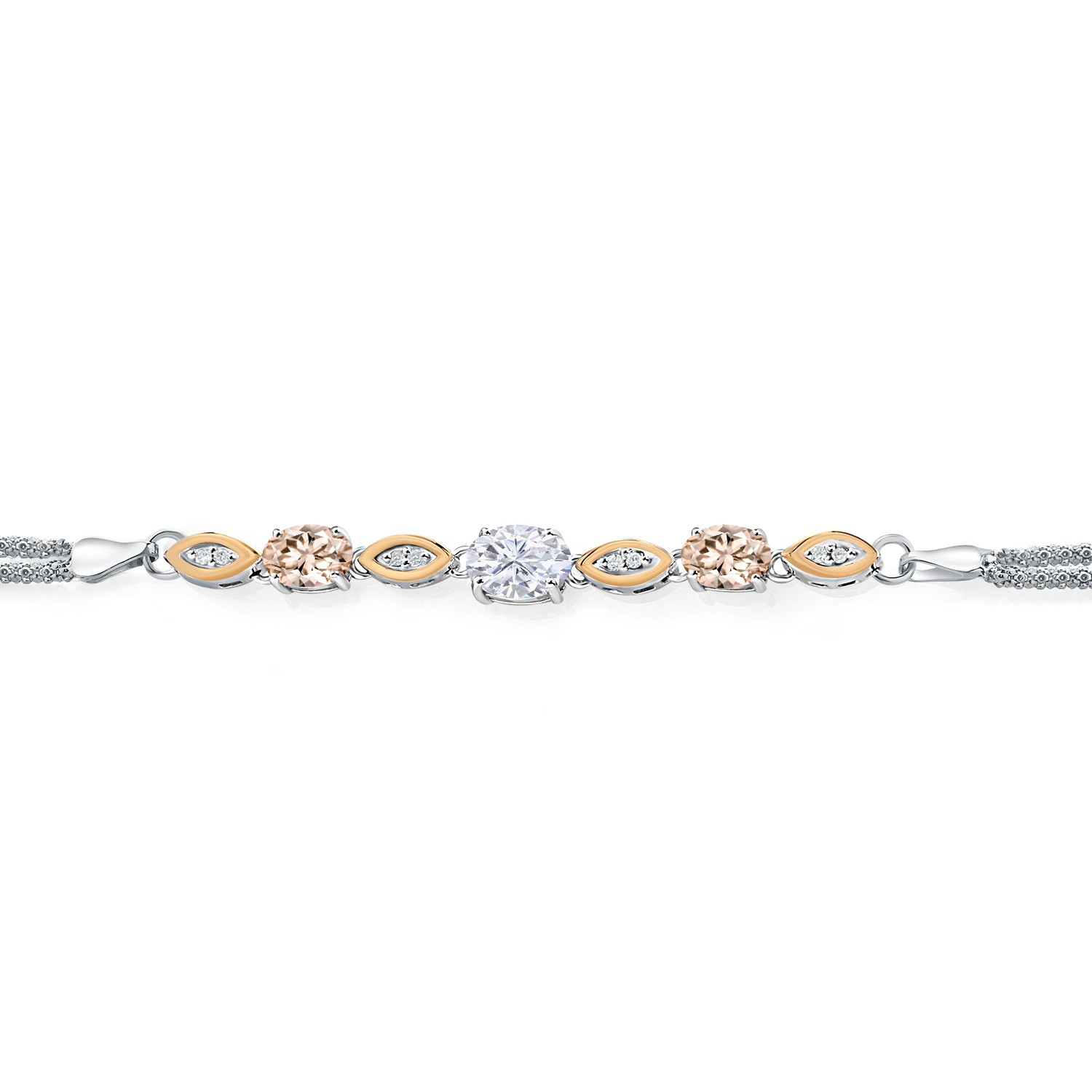 925 Silver and 10K Yellow Gold White Moissanite and Peach Morganite and White