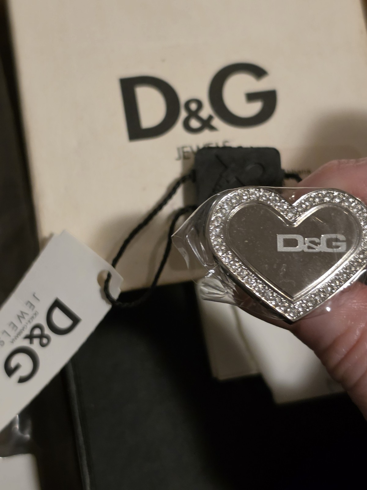 Dolce & Gabbana D&G Jewels Heart Clear Crystal Silver Tone Ring DJ0545 2 1/8