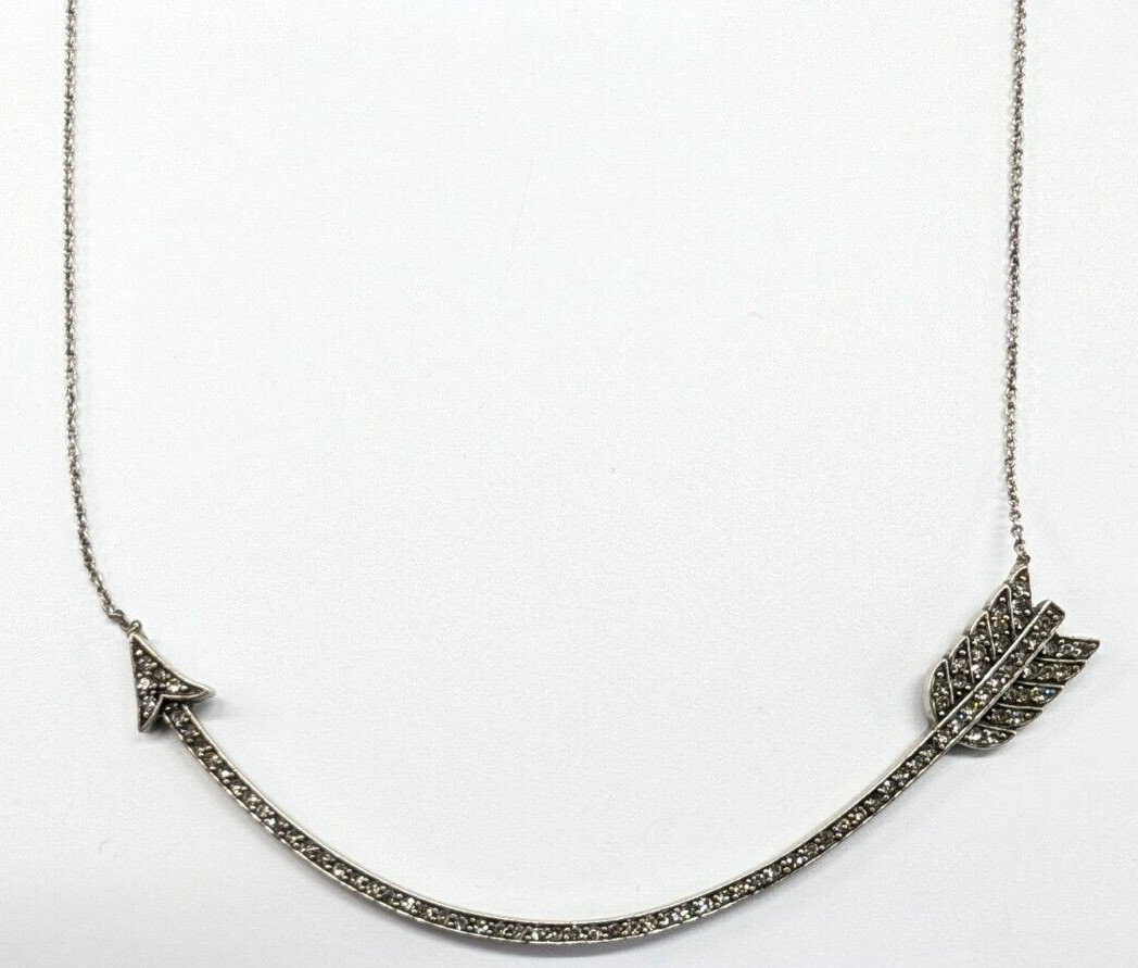 House of Harlow Silver Tone Rhinestone Curved Arrow Pendant Adjustable Necklace