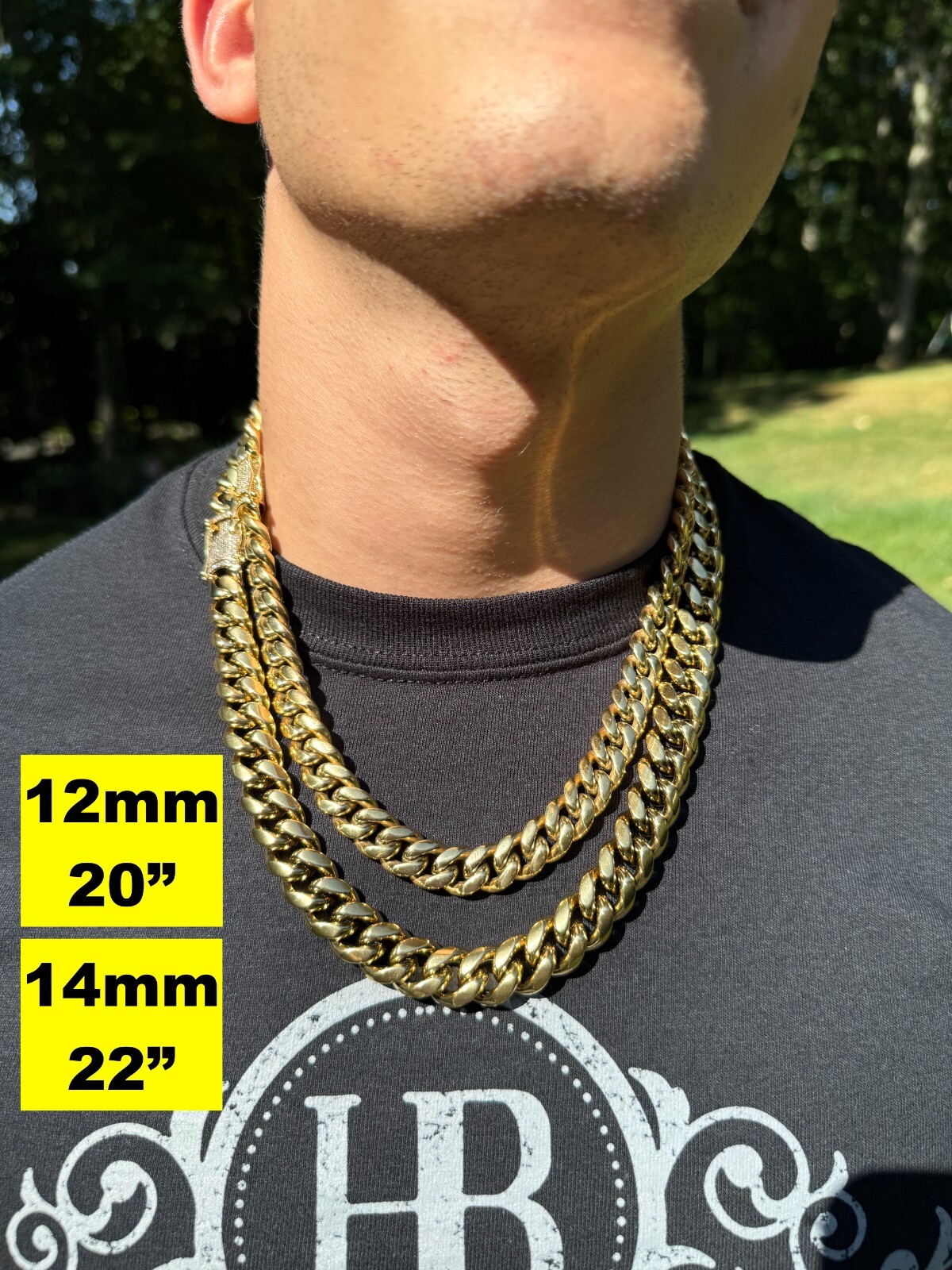 Miami Cuban Link Chain W. 1ct CZ Iced Clasp 14k Yellow Gold Plated Stainless