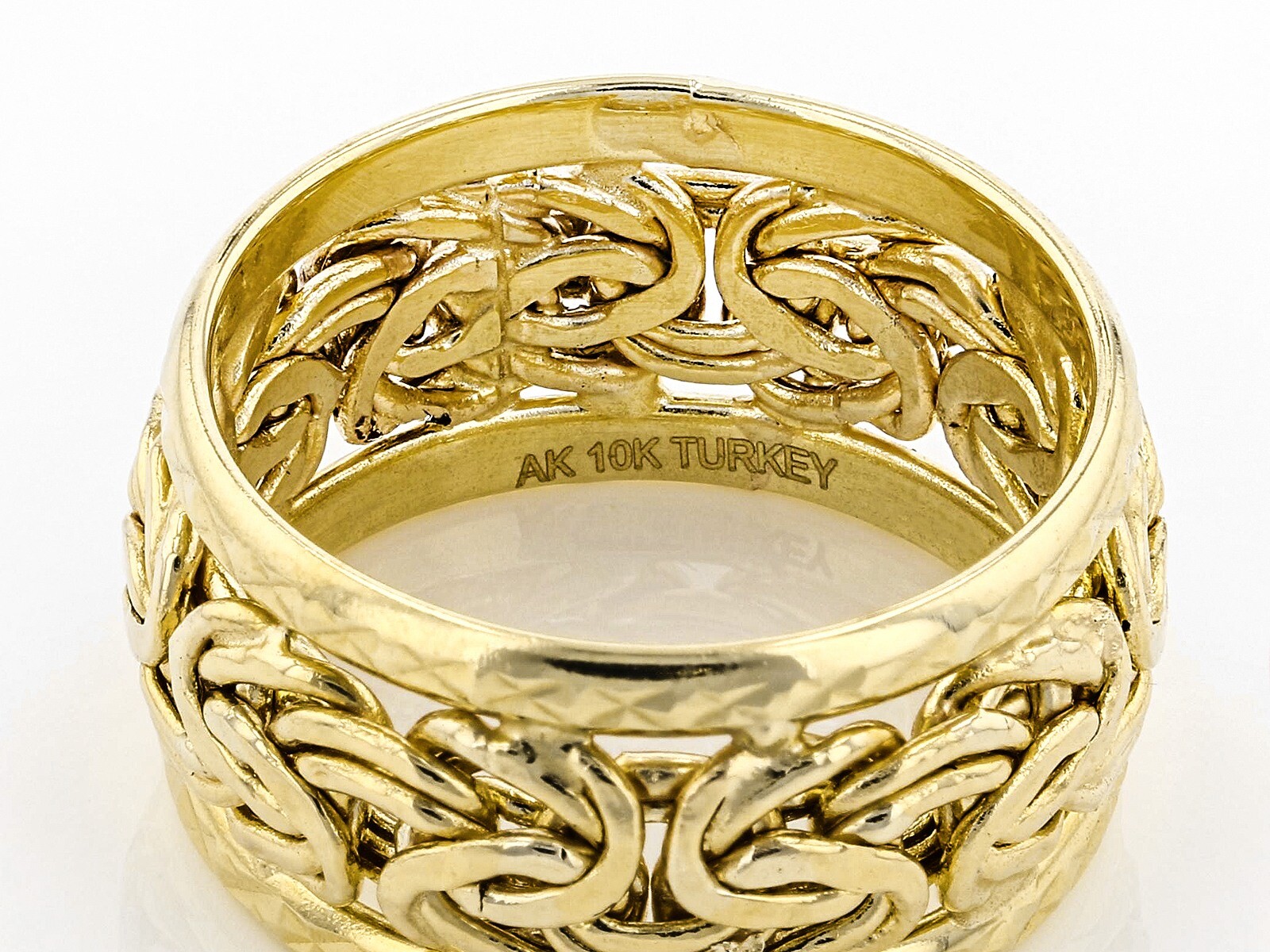 Diamond Cut Framed Byzantine Band Ring Real 10K Yellow Gold 6 7 8 9 10 11 12