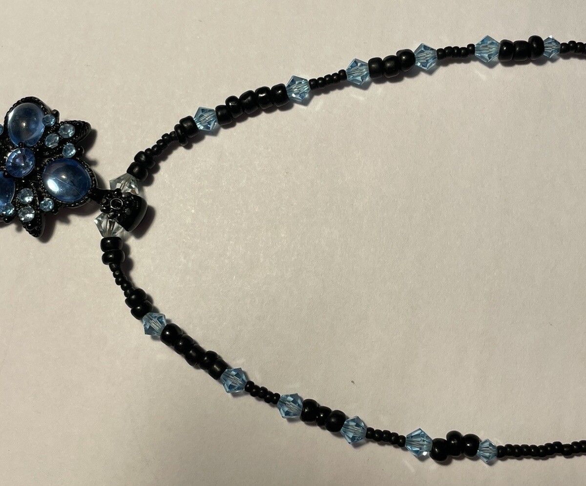 Special Occasion Sanity Sapphire Blue Tones & Black Beaded Necklace