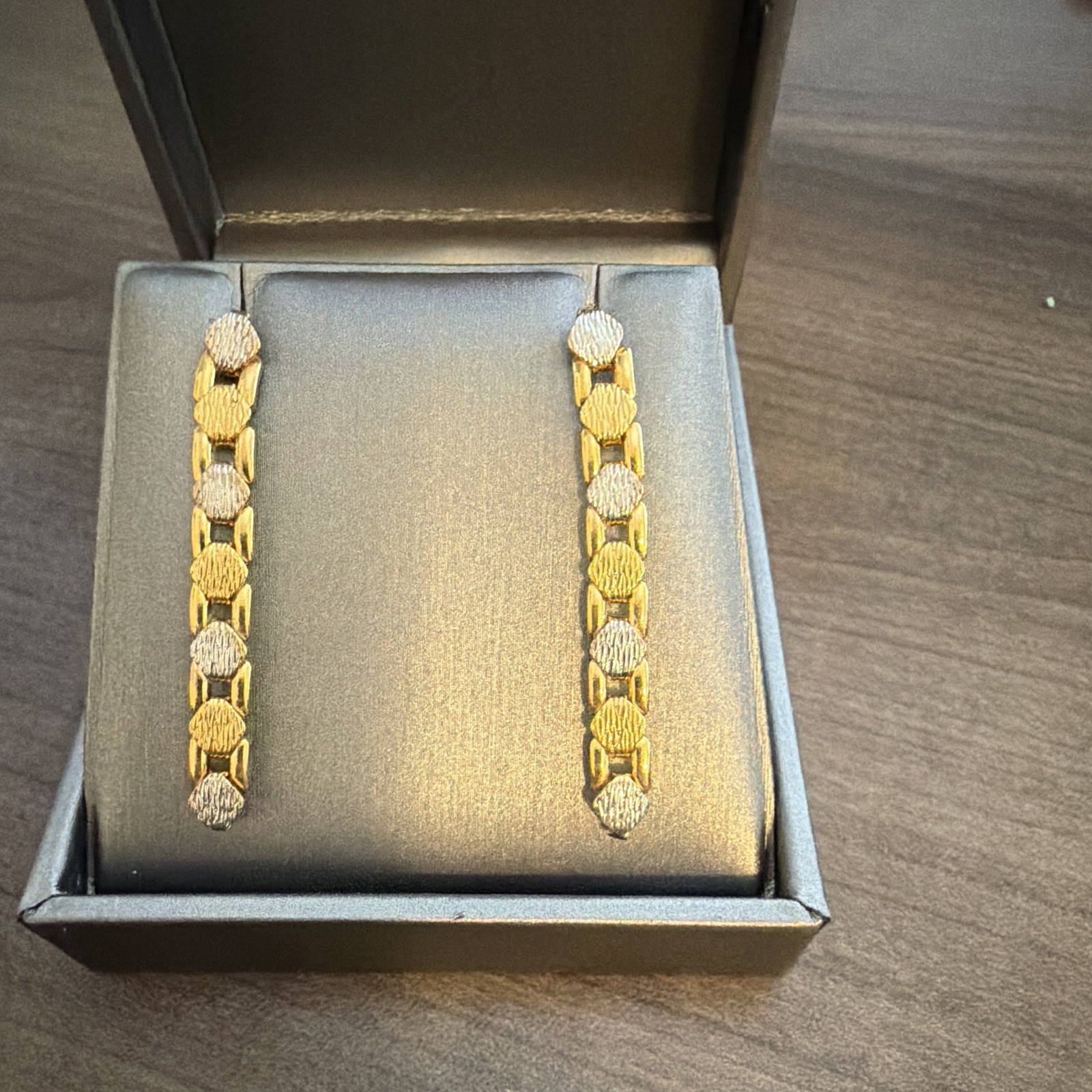 Gold filled & Silver Tone Link Dangle/Drop Earrings, Butterfly Closure, Lobe,
