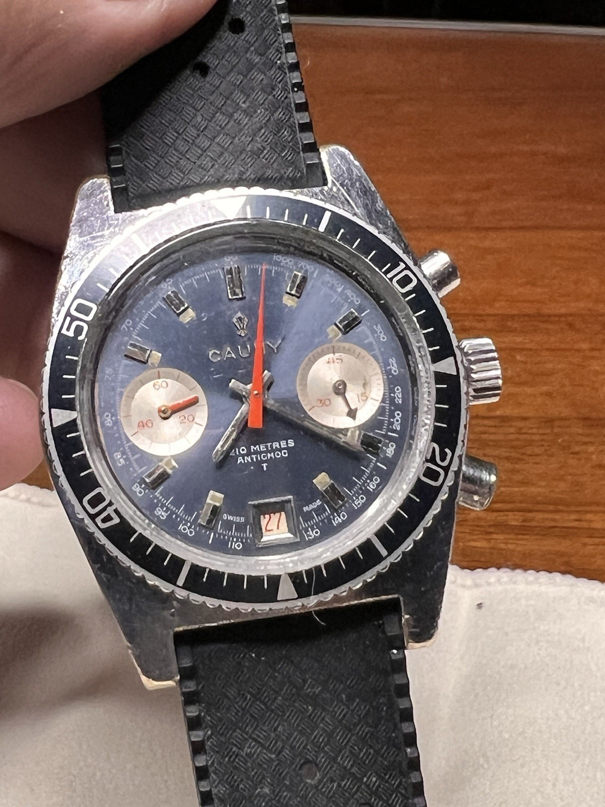 Vintage Swiss Jumbo Cauny Prima Chronograph Diver – Valjoux 7734 – Rare Model