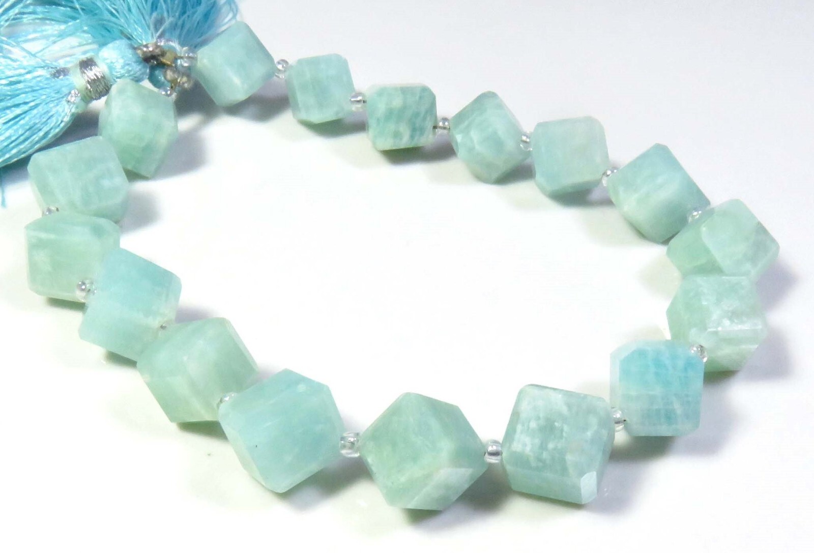 Natural Amazonite Faceted Gemstone Cube Beads 8.5-8.5mm 8″Strand 17Beads GV-3558