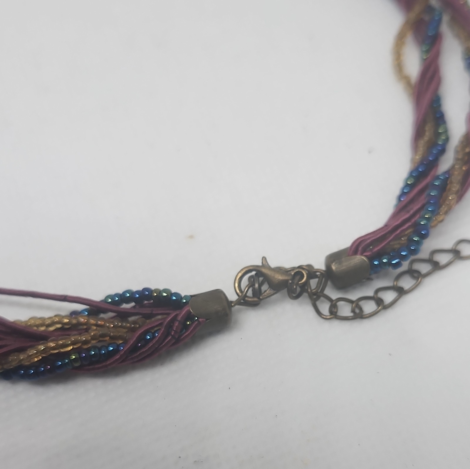 Multi-Strand Beaded Cord Necklace Purple Teardrop Charm Pendant Adjustable
