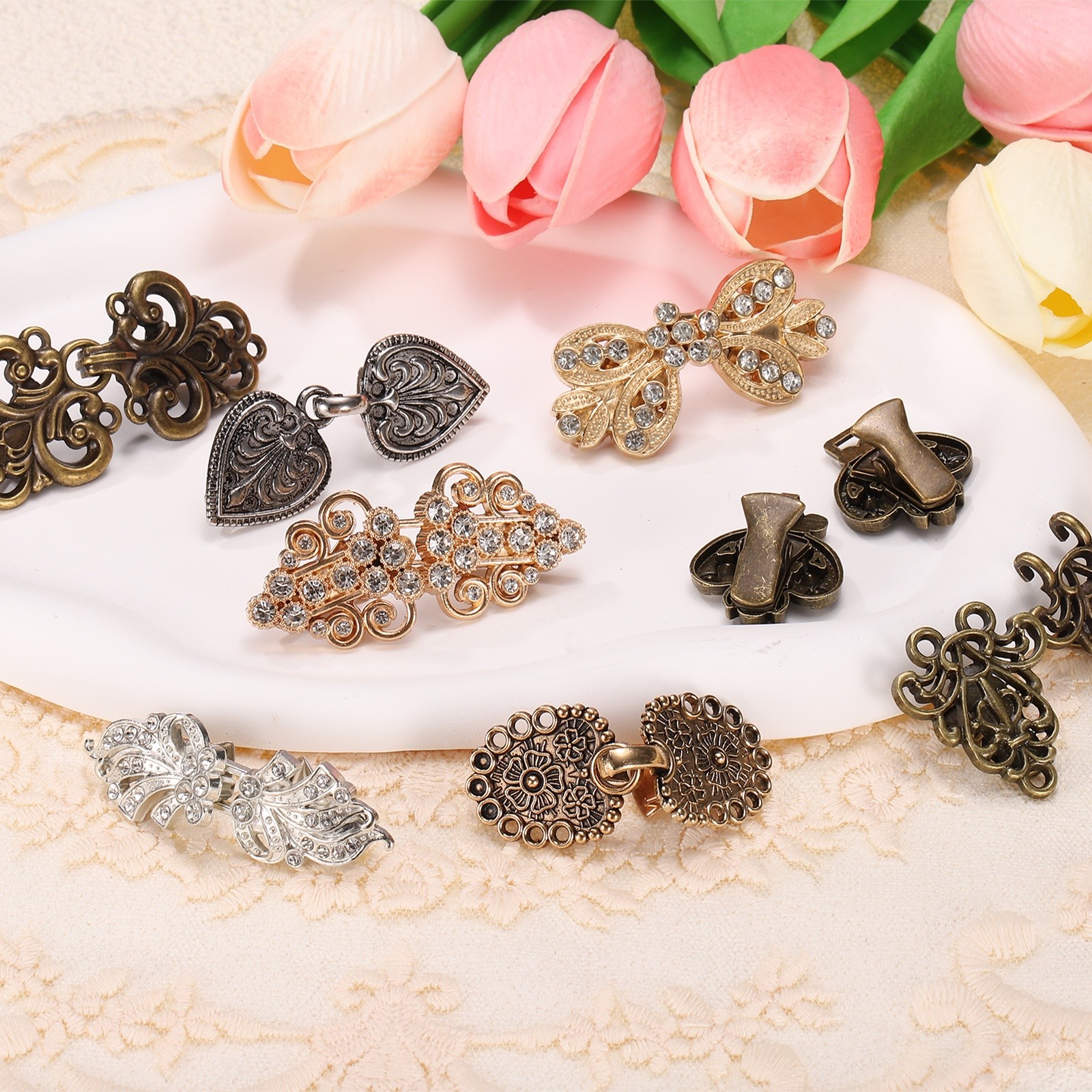 Vintage for Cloak Gold/Silver/Copper Clasps 3Pcs Tone(2.4×0.8″) Women,