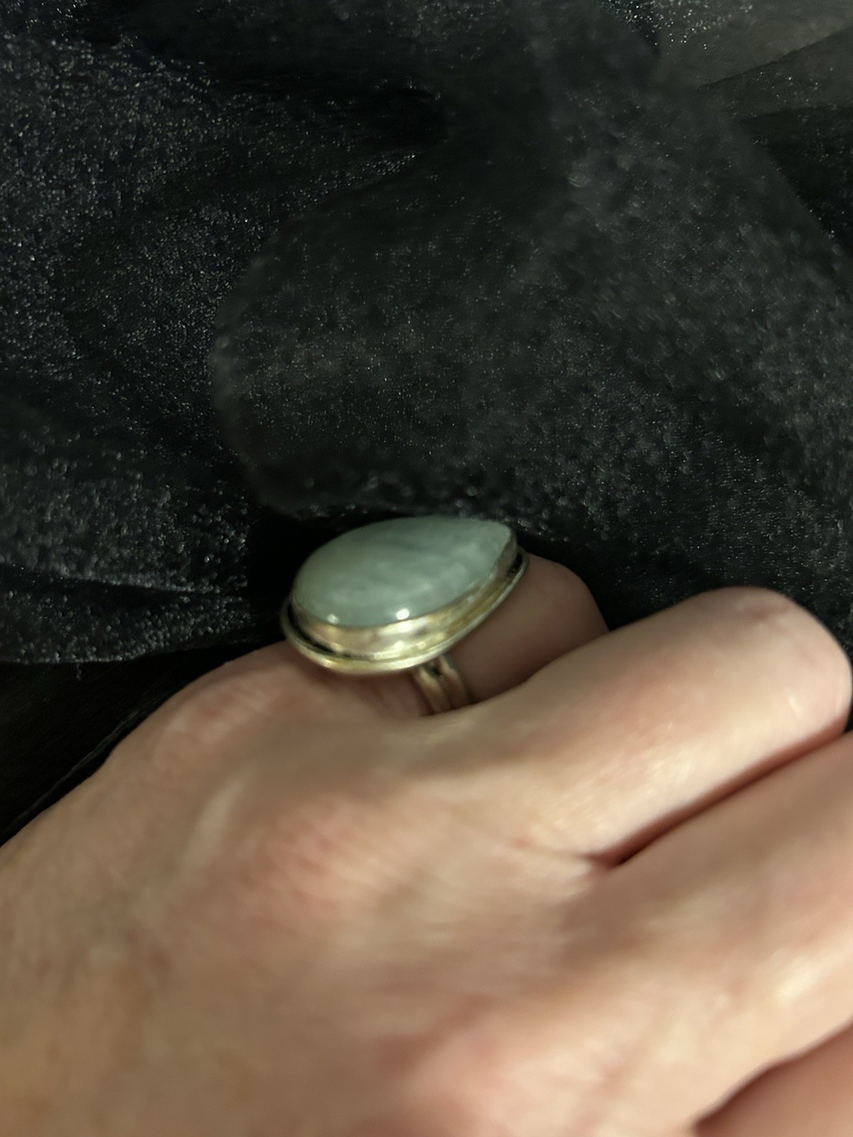 925 Silver Vintage Bezel-Set Green Teardrop Cabochon Stackable Ring Size 7 1/2