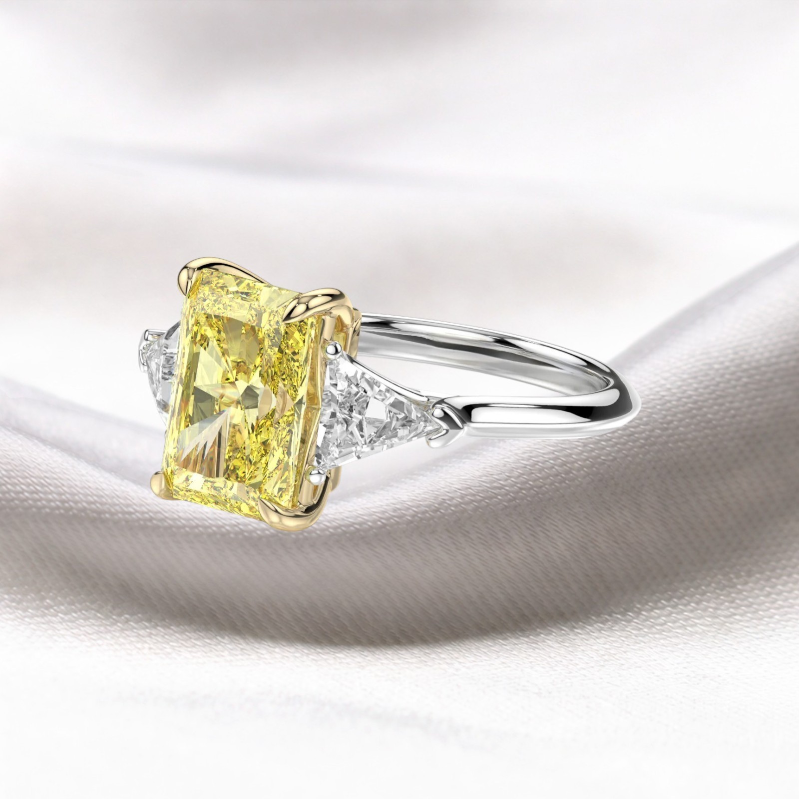 Diamond Ring Fancy Vivid Yellow 5.00 Ct Radiant Cut IGI Lab Grown 18k Multi Gold