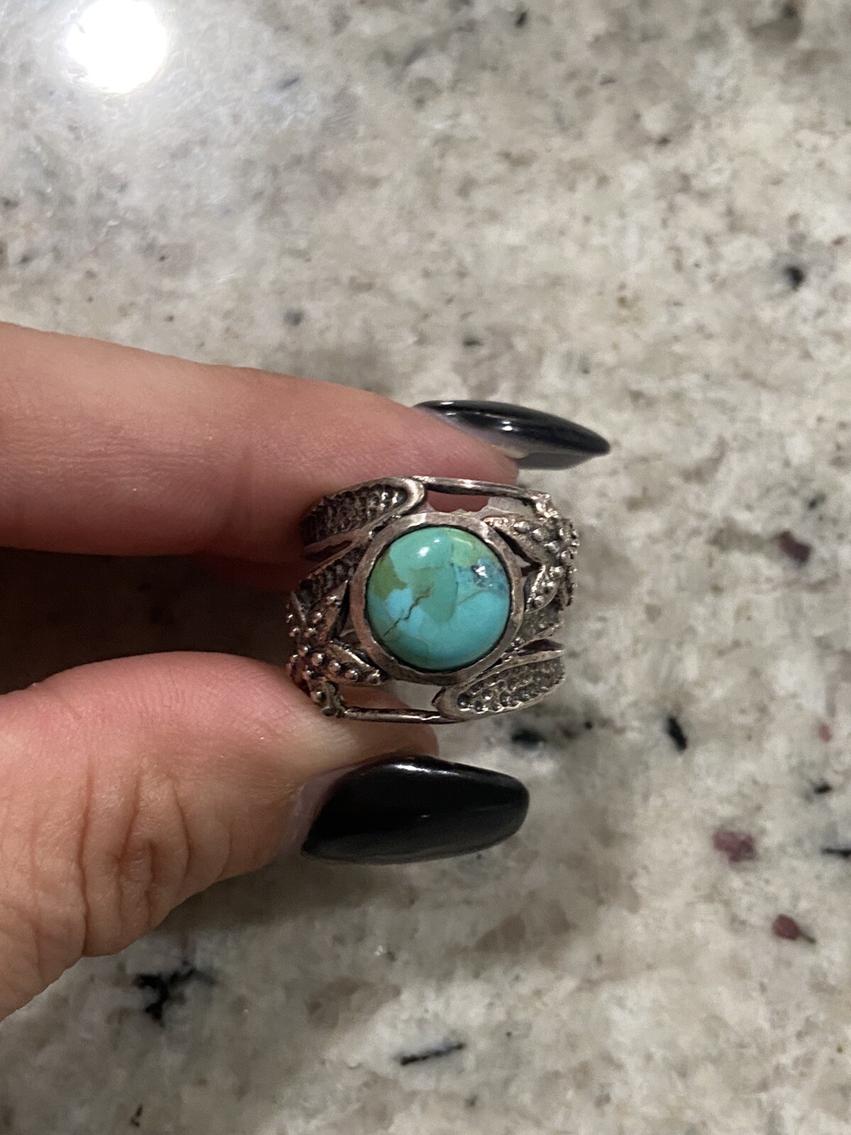 Sterling Silver 95 Turquoise Wide Band Ring, Size 7.75￼