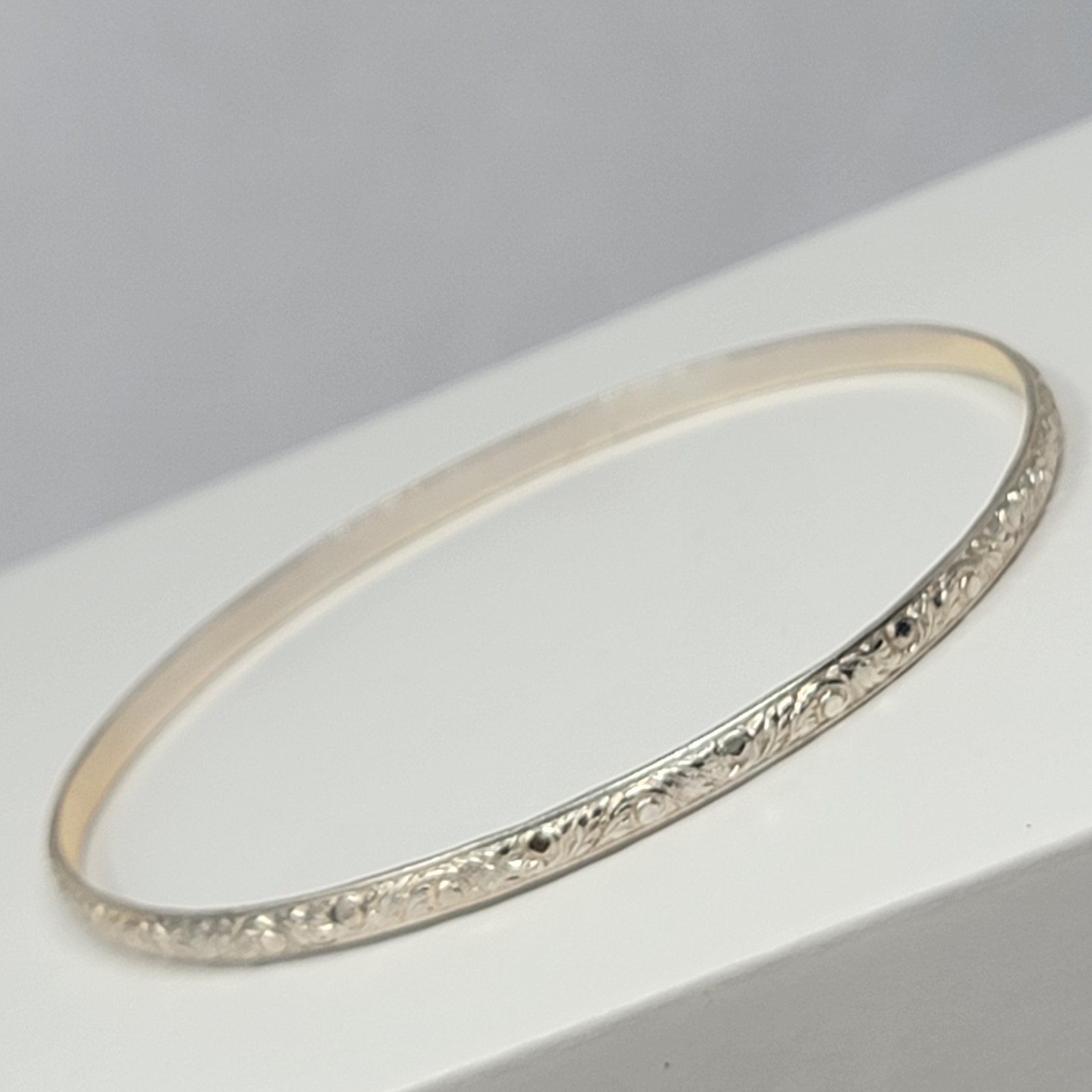 Vintage Sterling Silver 925 FANCY Bangle Bracelet Size 8.25″ 3.5mm