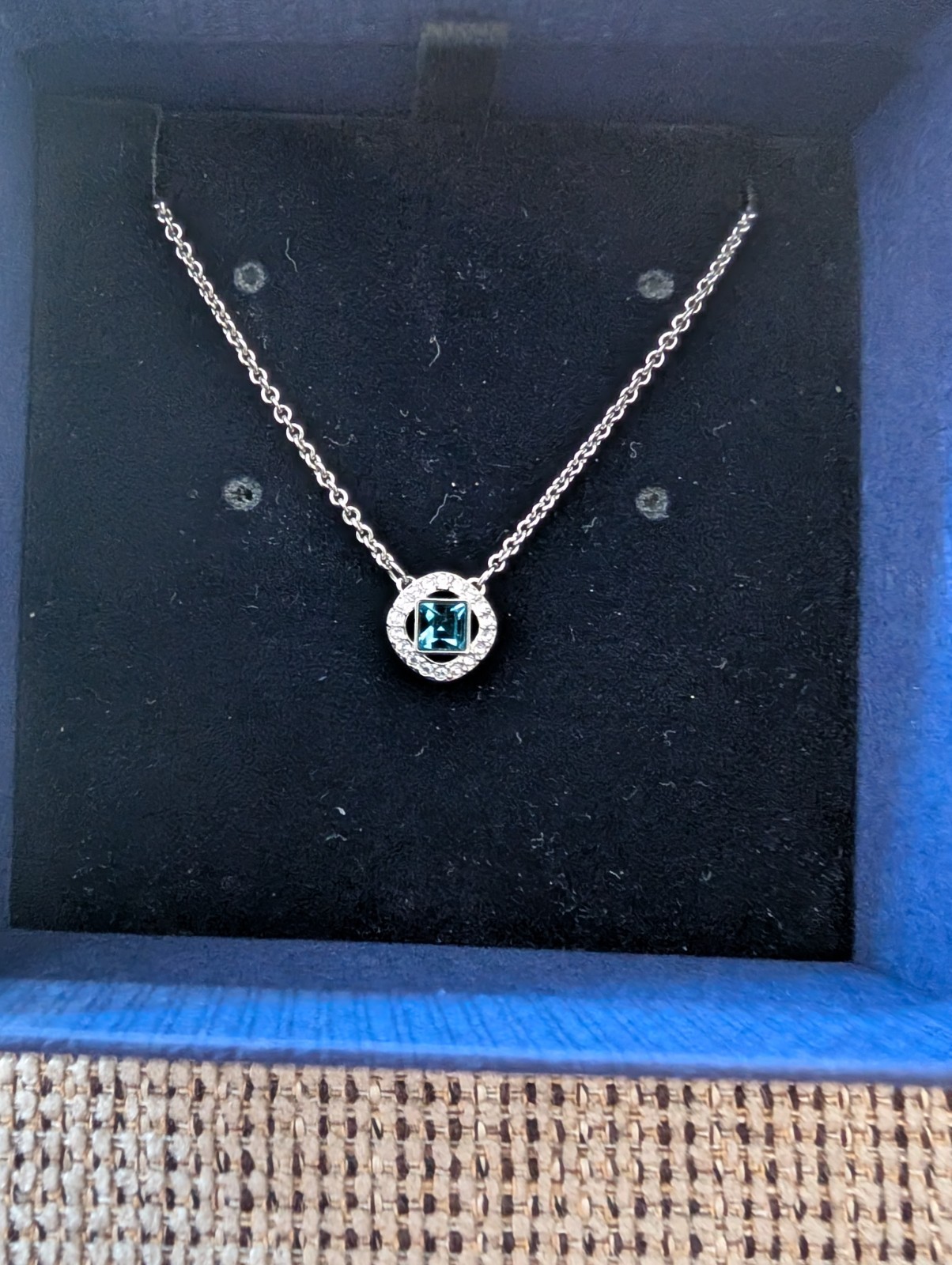 Swarovski Angelic Square Fancy Light Blue Pendant Rodium Plated Necklace
