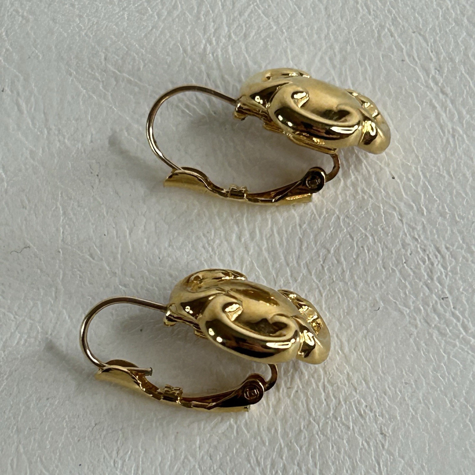 Vintage Monet Lever Back Earrings Gold Tone Button Dome Quatrefoil Motif