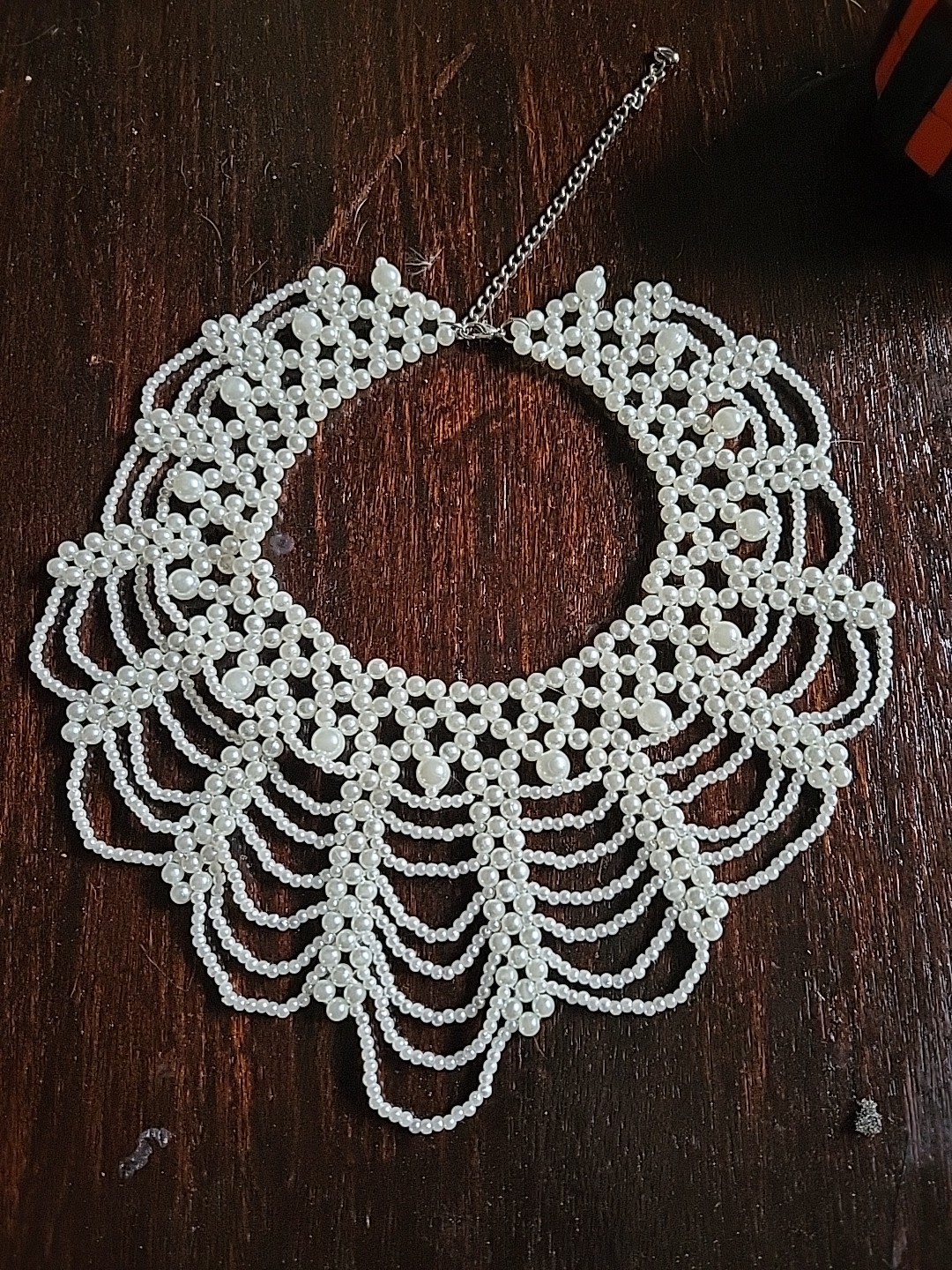 Vintage Faux Pearl White Collar Bib Necklace