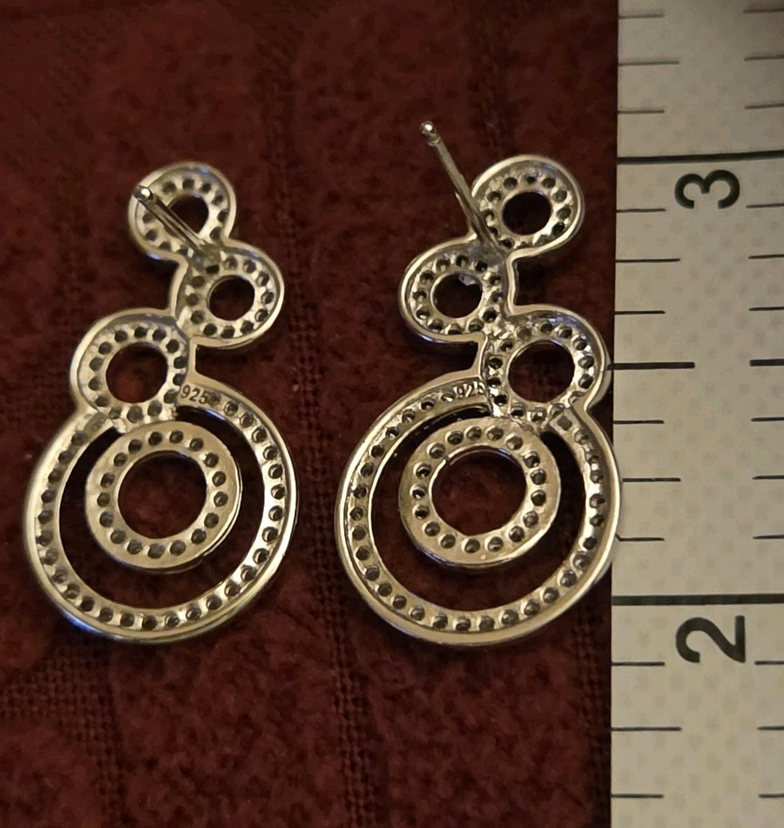 Brilliant Embers Silver 925 Polished Pavé CZ Fancy Circle Post Dangle Earrings