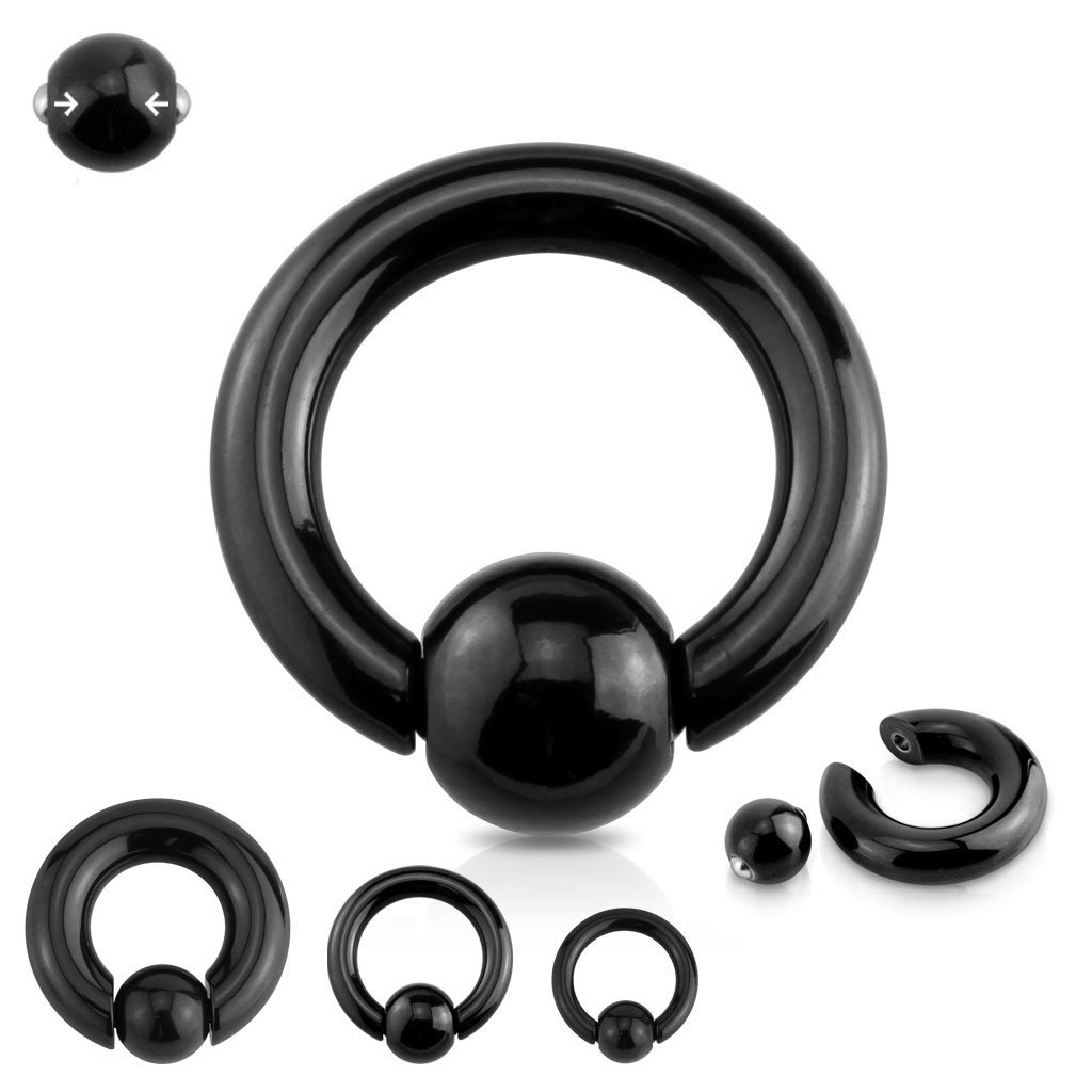 Black IP Surgical Steel Easy Pop Out Spring Loaded Captive Bead Ring Single Hoop
