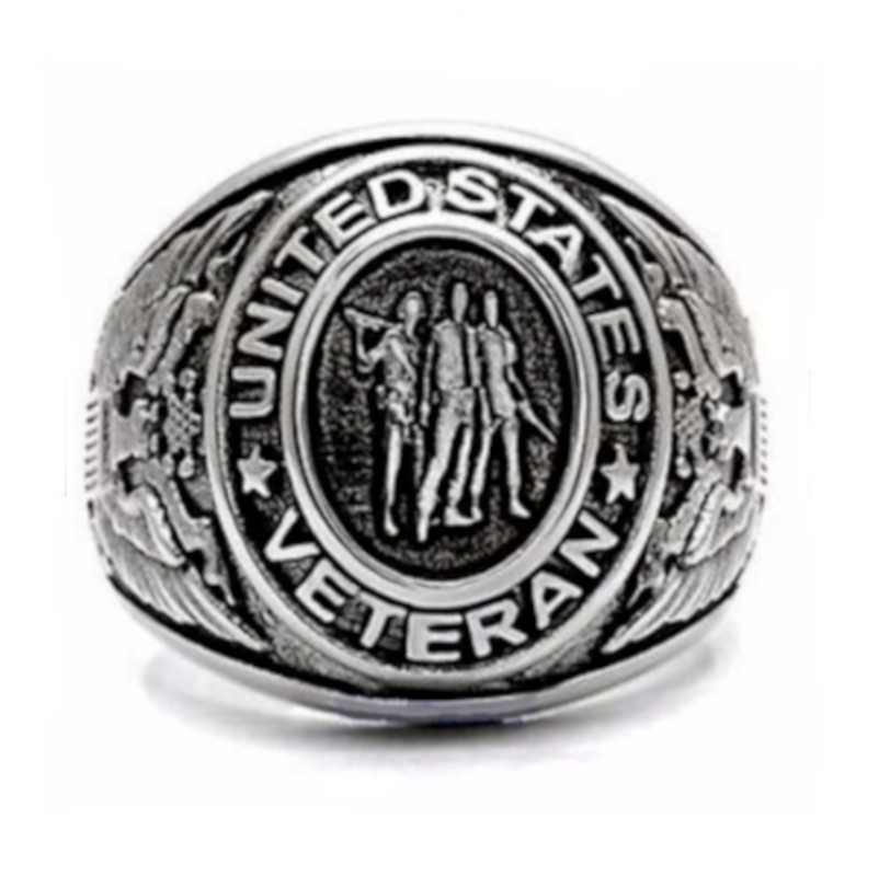 USA Veterans Ring Mens Military Stainless Steel Silver Carved Signet Sz 10-14