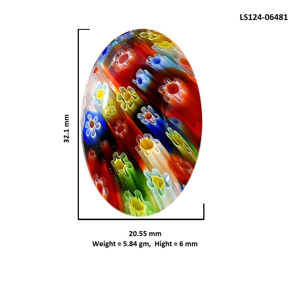 Lab Created Millefiori Murano Glass 20.55×32.1×6 mm Oval Gemstone LS124-06481