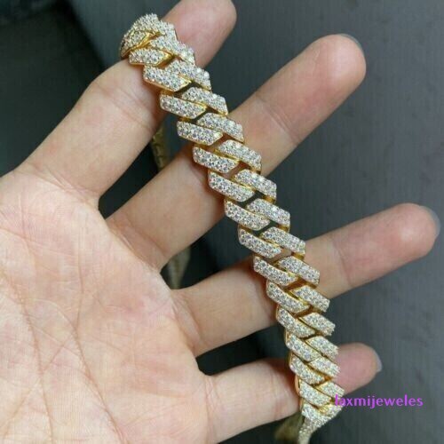 20Ct Lab-Created Diamond Tennis Bracelet 14K Gold Over Men’s Iced Cuban Link
