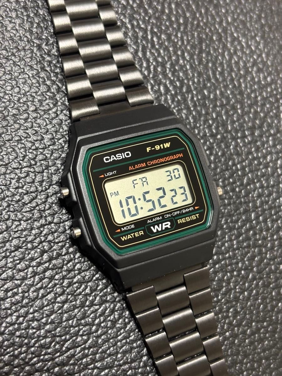 CASIO F-91WM-3AJH Digital Watch Custom Matte Black Stainless Steel Band