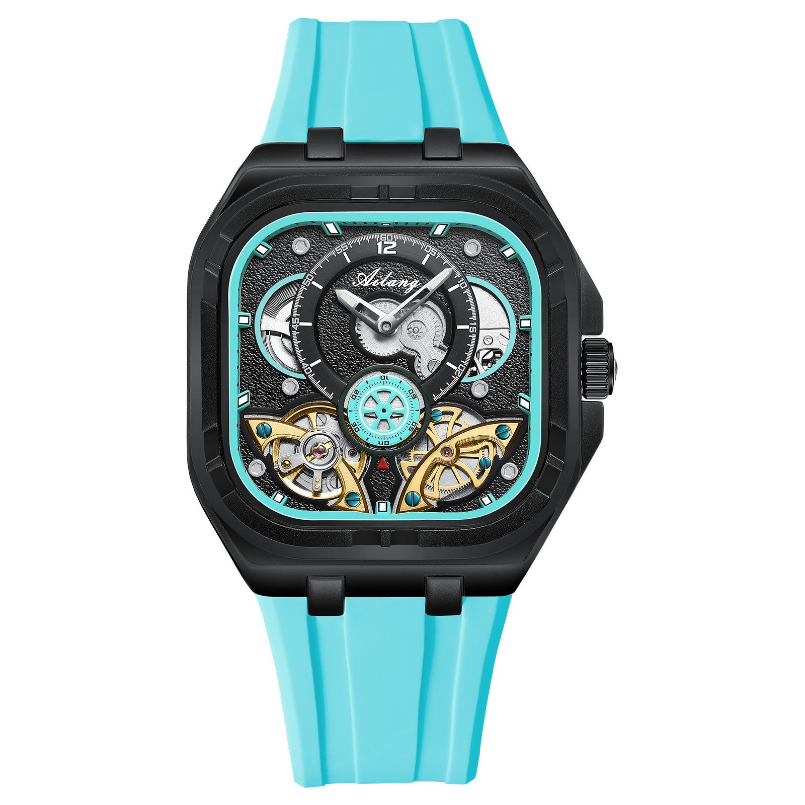 AILANG Men’s Square Silicone Luminous Tourbillon Automatic Mechanical Watch Gift