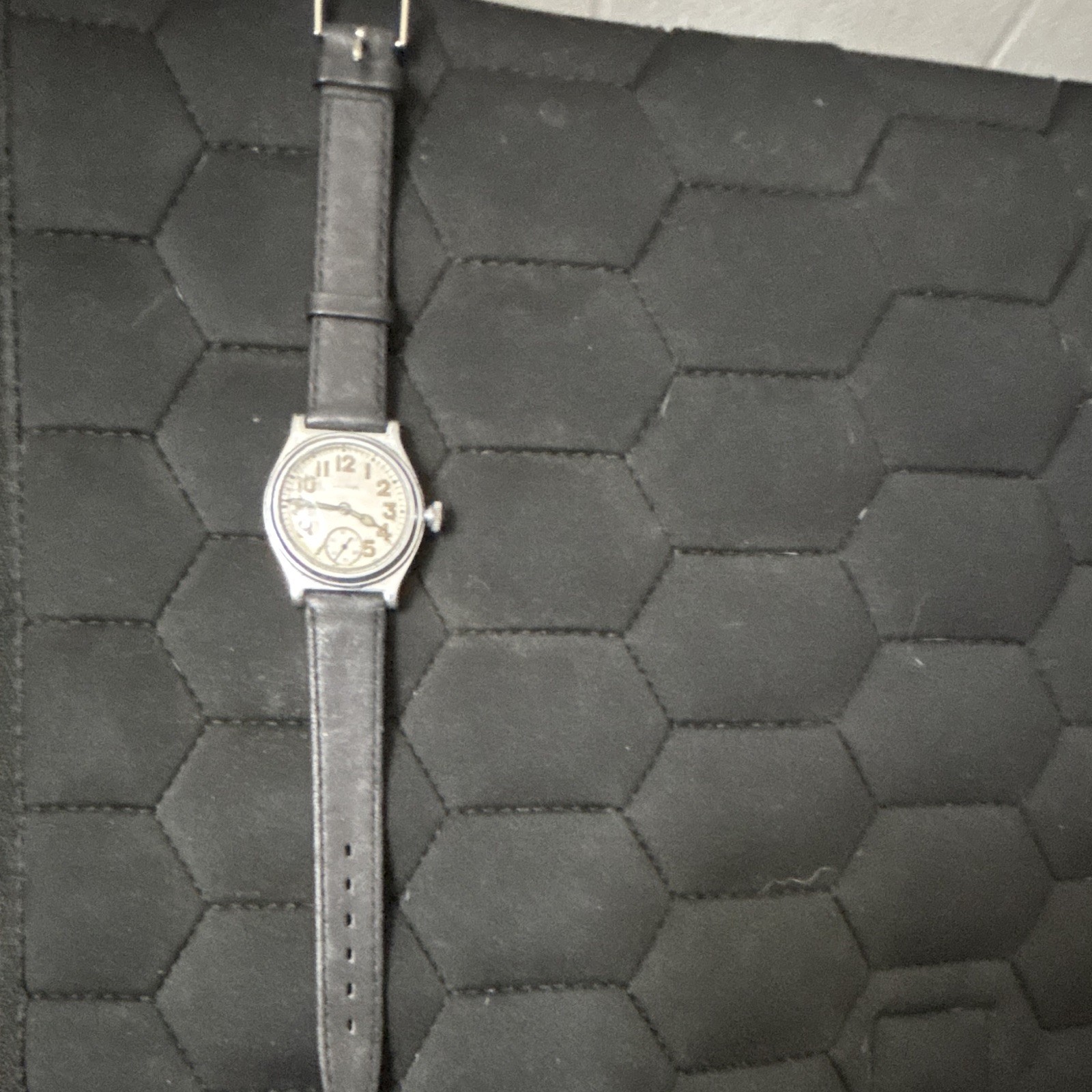Waltham Vintage Manual Wind Analog Watch White Dial Silver Case Black Leather