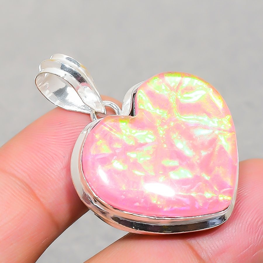Pink Australian Triplet Opal Gemstone Pendant Handmade Heart Shape Jewelry 1.70″