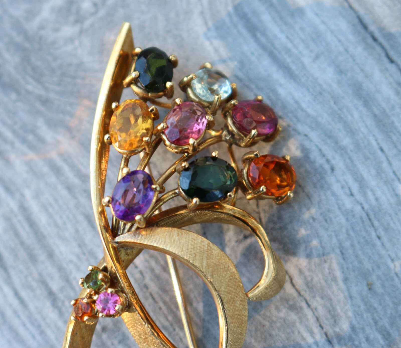 Gorgeous Vintage 18kt 750 Yellow Gold Amethyst, Citrine Bundle Pin Brooch 13.0 G