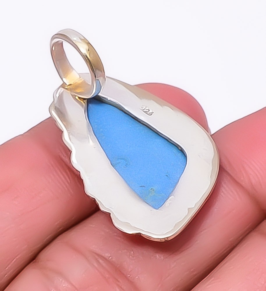 Blue Opal – Owyhee Handmade Silver Plated Israeli Jewelry Pendant 1.37″ A330