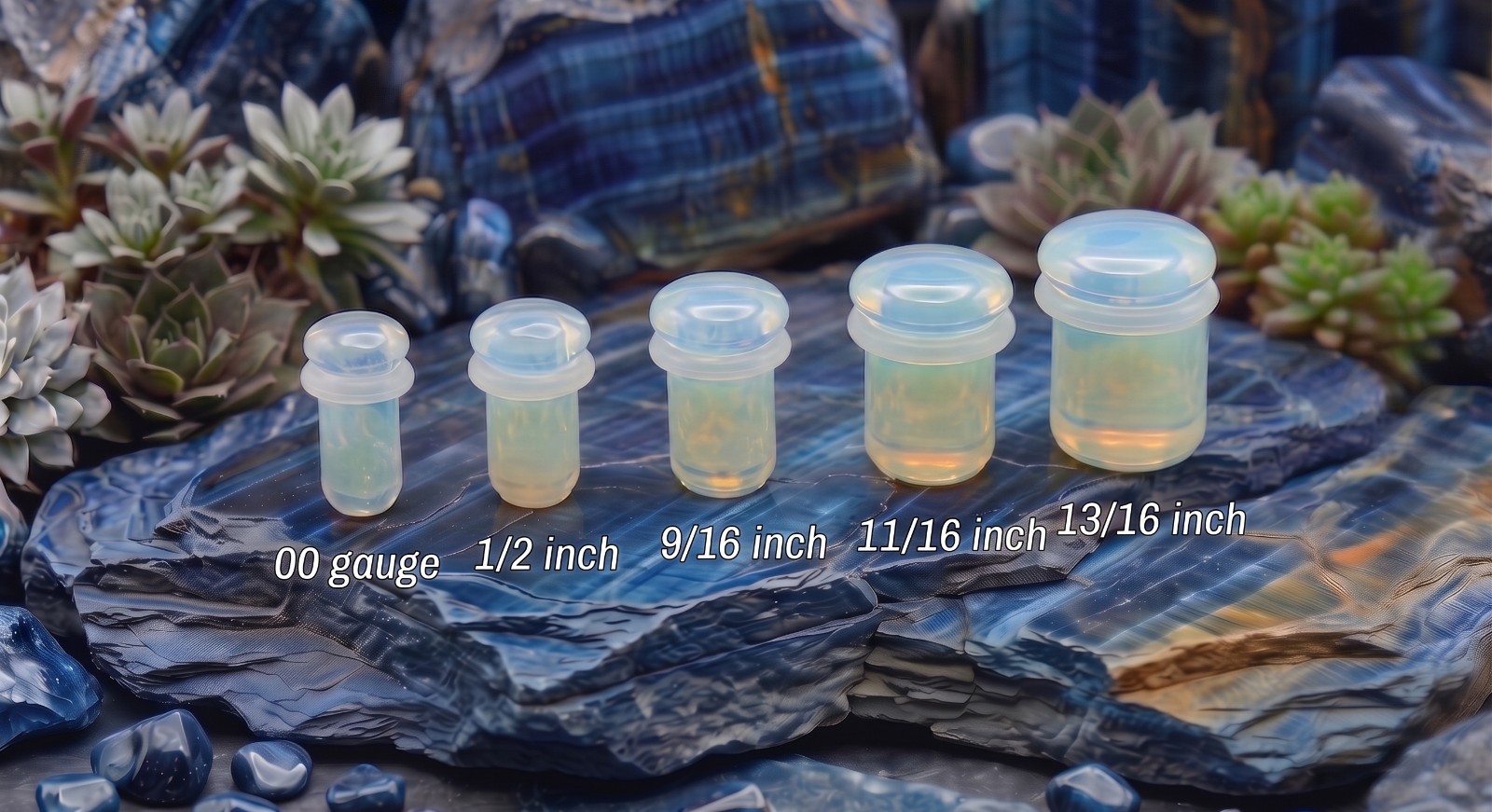 Pair of Single Flare Opalite Stone Plugs gauges organic Size 8ga to 1 Inch E554
