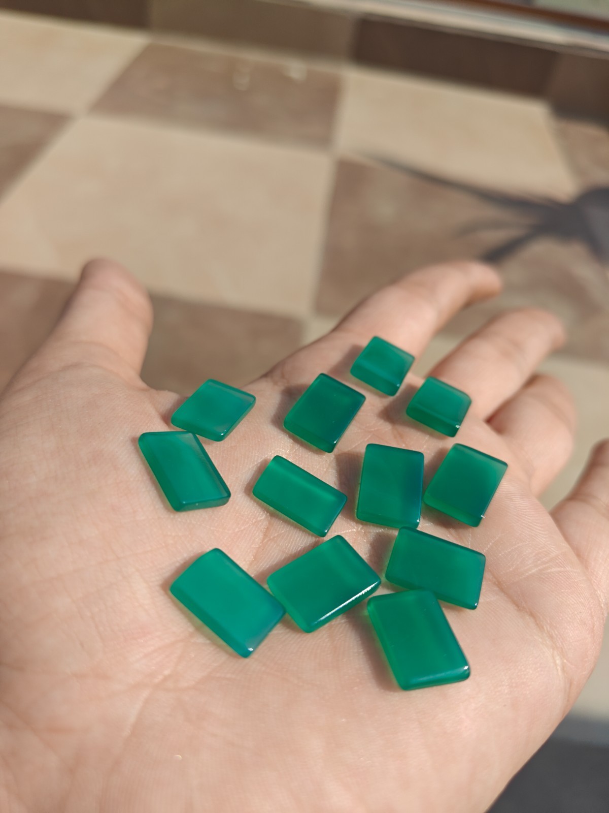 Natural Green Onyx Rectangle Bothside Flatback 8x10mm to 20x25mm Loose Gemstone