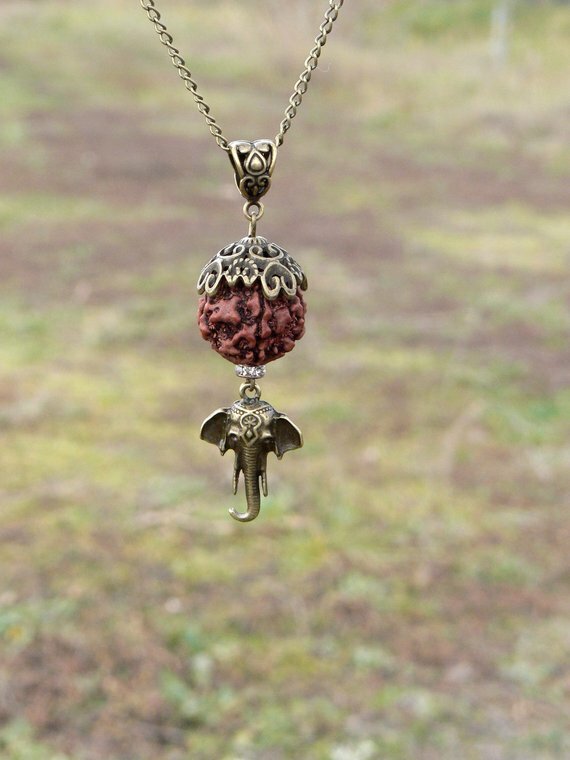 Ganesha necklace HANDMADE 5 Mukhi Rudraksha pendant Hindu jewelry Success symbol