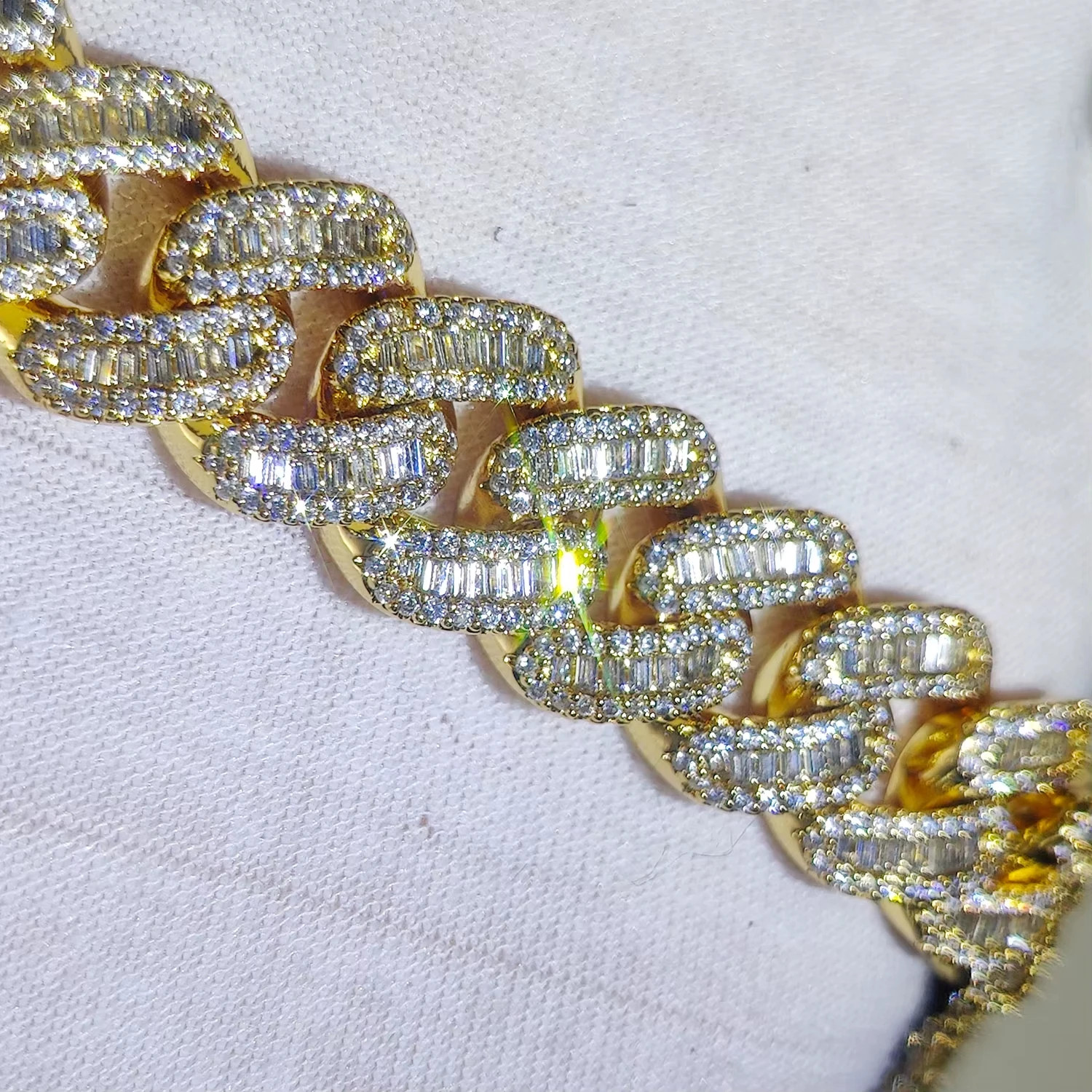 Diamond Iced Out Cuban Link Chain with Baguette CZ in Silver/Gold Plated