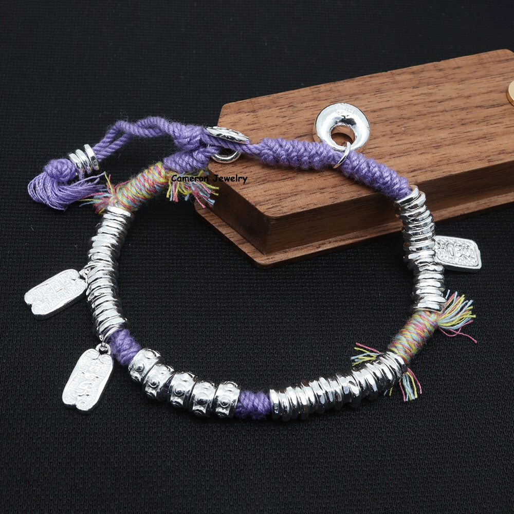 Pure S999 Fine Silver Chain Lucky Ruyi Lock Oblong Abacus Beads Bracelet 26-27g
