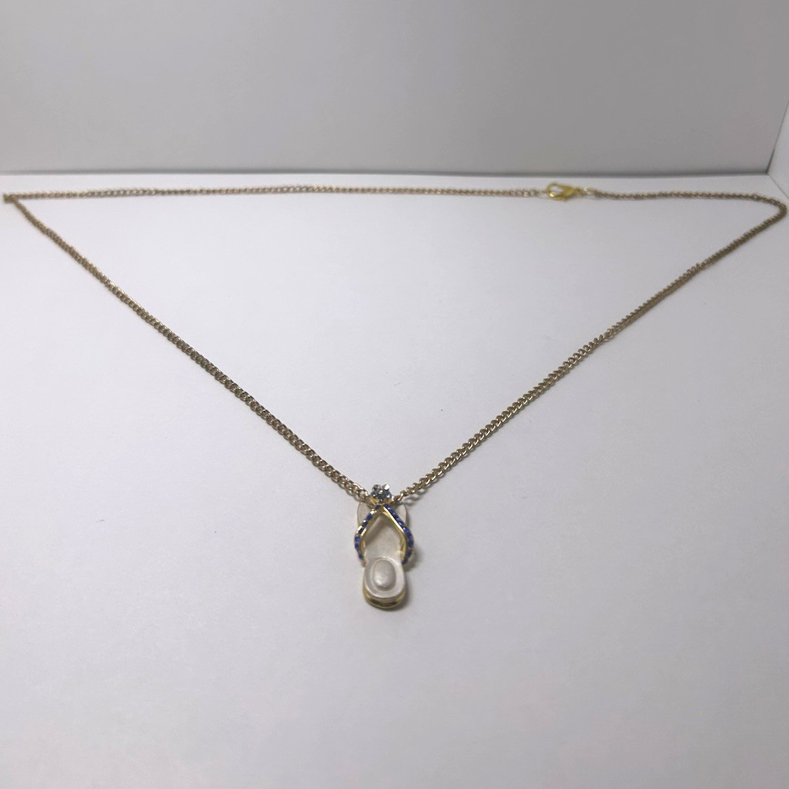 Silver Tone Metal Chain Necklace Summer Flip Flop Charm Beach Missing Stone
